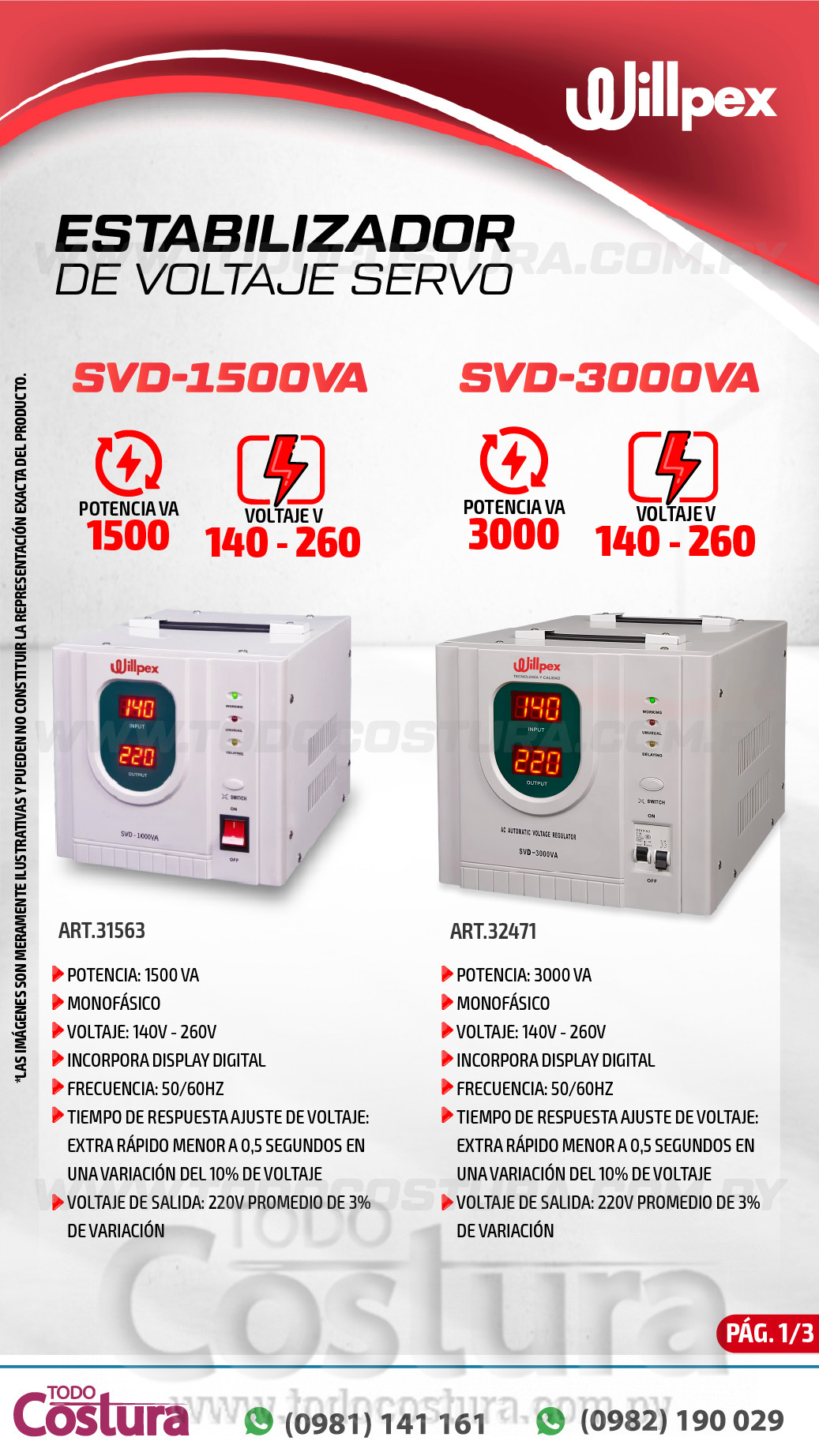 ESTABILIZADOR DE VOLTAJE SERVO (3000VA) WILLPEX SVD-3000VA